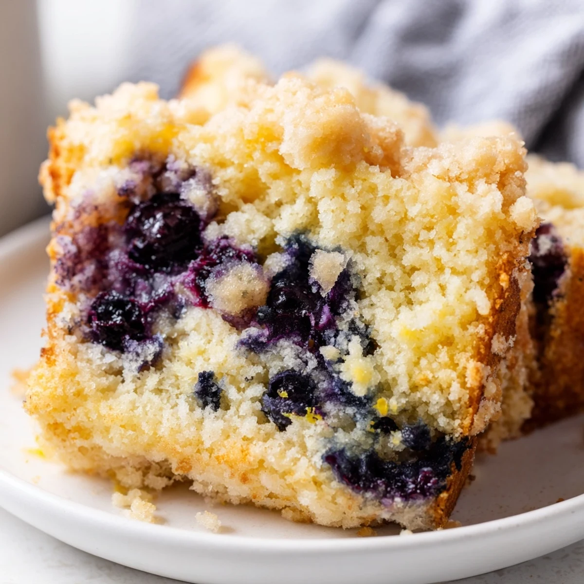 Golden-brown Lemon Blueberry Bread with a crumbly streusel topping, perfect for brunch or a treat.