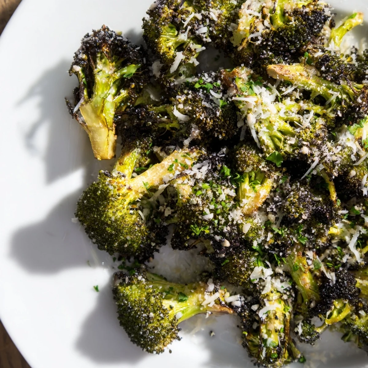 Crispy roasted broccoli florets with melted Parmesan cheese, a delicious Italian-inspired recipe.