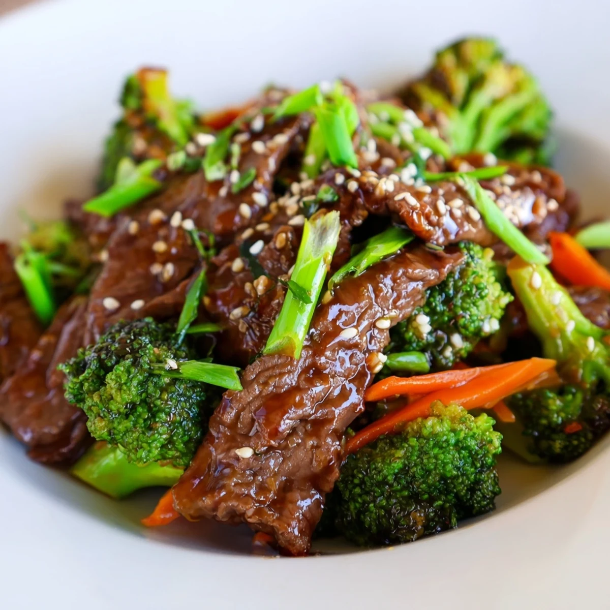Beef and Broccoli Stir Fry with Garlic Soy Sauce served over steamed jasmine rice with vibrant green florets and savory sauce.